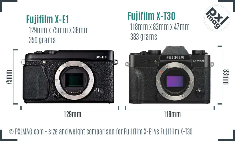 Fujifilm X-E1 vs Fujifilm X-T30 size comparison