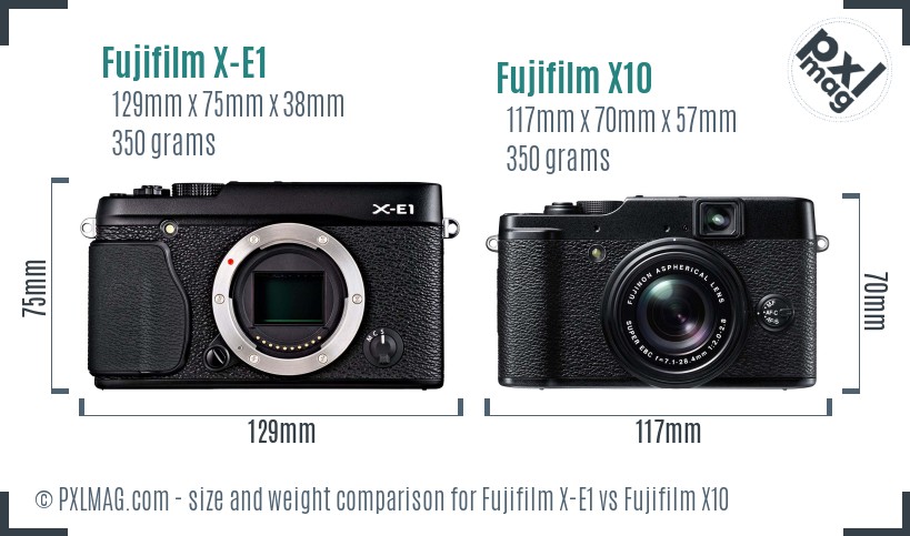 Fujifilm X-E1 vs Fujifilm X10 size comparison