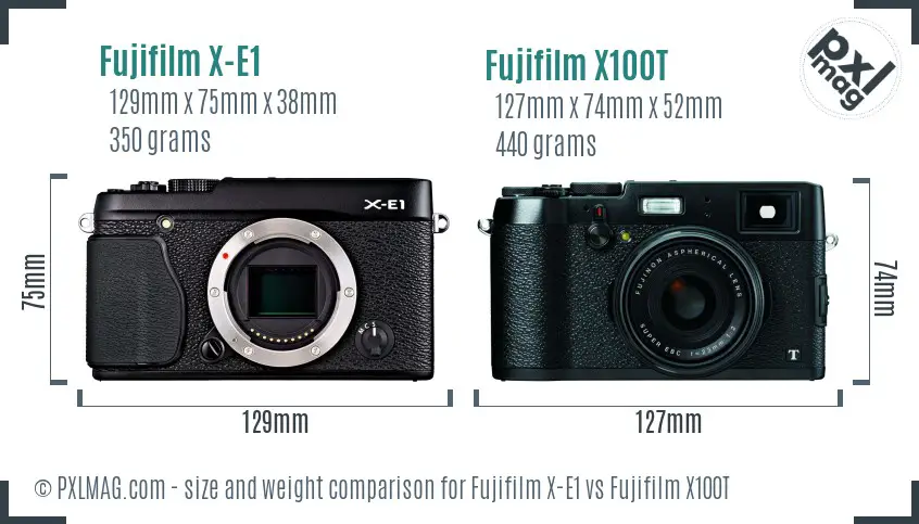 Fujifilm X-E1 vs Fujifilm X100T size comparison Fujifilm X-E1 vs Fujifilm X100T size comparison