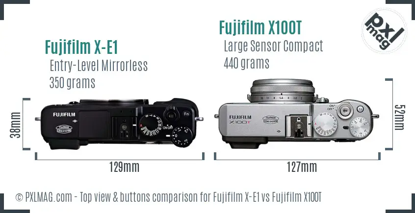 Fujifilm X-E1 vs Fujifilm X100T top view buttons comparison Fujifilm X-E1 vs Fujifilm X100T top view buttons comparison