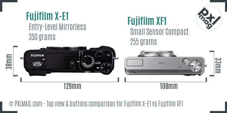 Fujifilm X-E1 vs Fujifilm XF1 top view buttons comparison