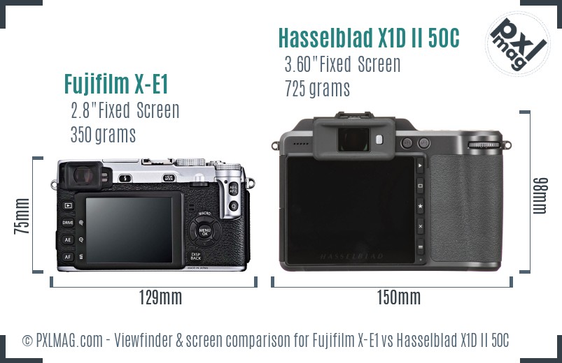 Fujifilm X-E1 vs Hasselblad X1D II 50C Screen and Viewfinder comparison