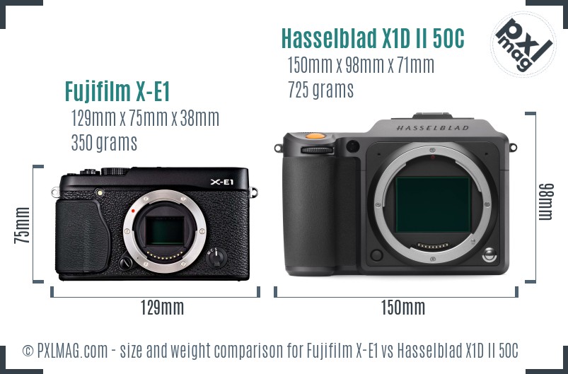 Fujifilm X-E1 vs Hasselblad X1D II 50C size comparison