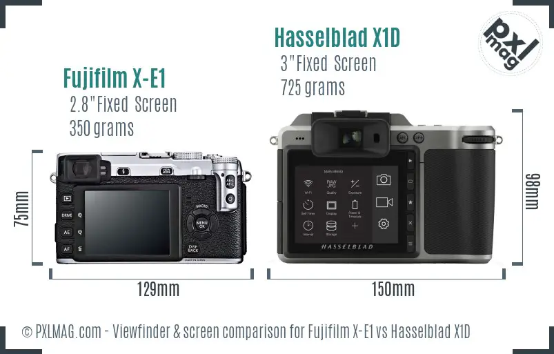 Fujifilm X-E1 vs Hasselblad X1D Screen and Viewfinder comparison