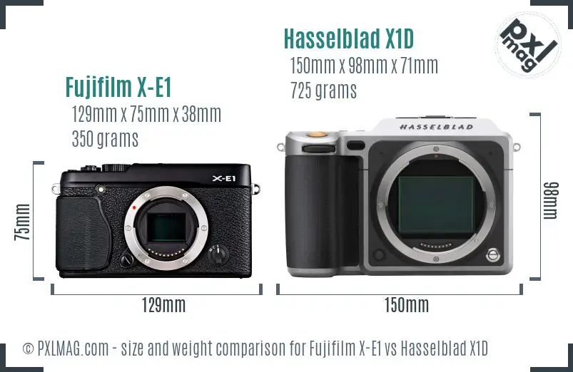 Fujifilm X-E1 vs Hasselblad X1D size comparison