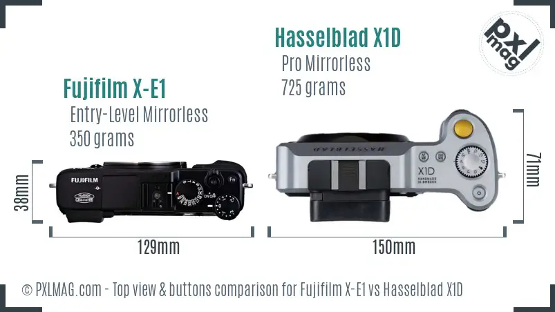 Fujifilm X-E1 vs Hasselblad X1D top view buttons comparison