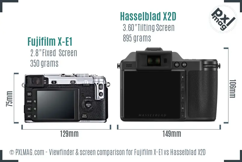 Fujifilm X-E1 vs Hasselblad X2D Screen and Viewfinder comparison