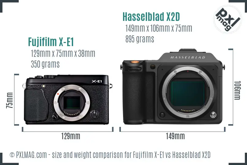 Fujifilm X-E1 vs Hasselblad X2D size comparison