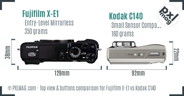 Fujifilm X-E1 vs Kodak C140 top view buttons comparison