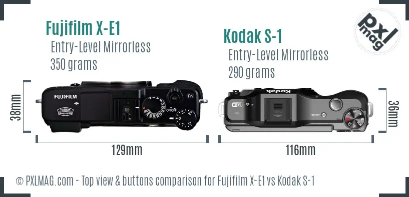 Fujifilm X-E1 vs Kodak S-1 top view buttons comparison Fujifilm X-E1 vs Kodak S-1 top view buttons comparison