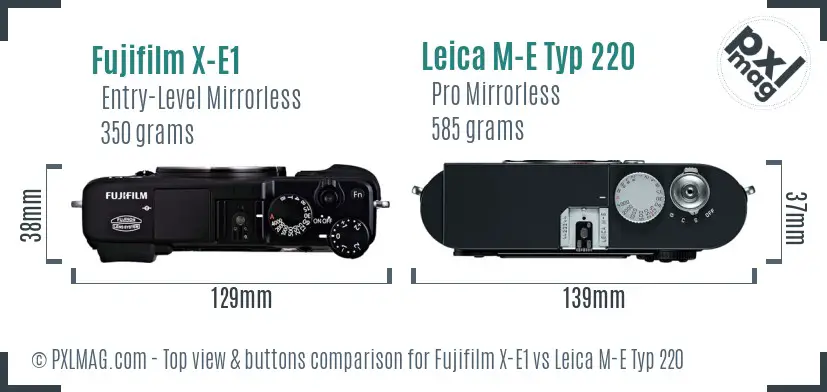 Fujifilm X-E1 vs Leica M-E Typ 220 top view buttons comparison