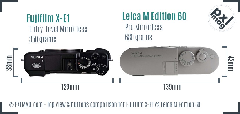 Fujifilm X-E1 vs Leica M Edition 60 top view buttons comparison