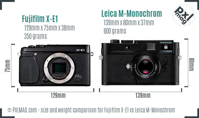 Fujifilm X-E1 vs Leica M-Monochrom size comparison