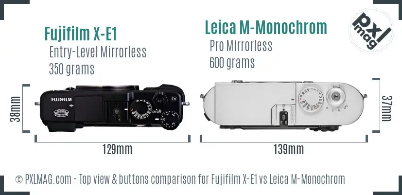Fujifilm X-E1 vs Leica M-Monochrom top view buttons comparison