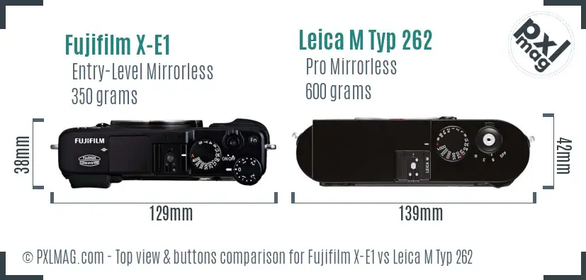 Fujifilm X-E1 vs Leica M Typ 262 top view buttons comparison