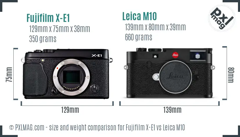 Fujifilm X-E1 vs Leica M10 size comparison