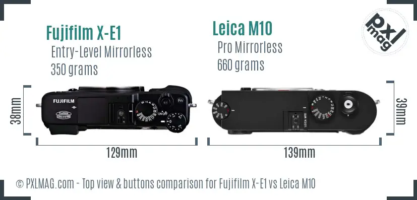 Fujifilm X-E1 vs Leica M10 top view buttons comparison