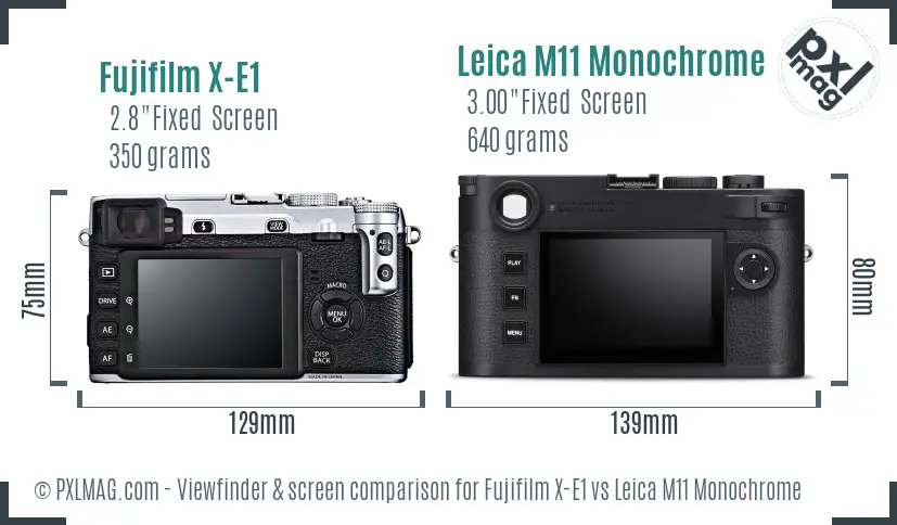 Fujifilm X-E1 vs Leica M11 Monochrome Screen and Viewfinder comparison