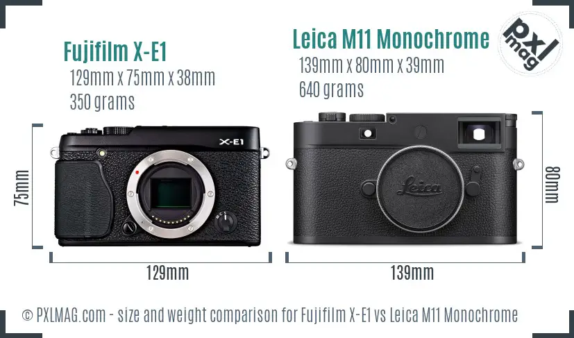 Fujifilm X-E1 vs Leica M11 Monochrome size comparison