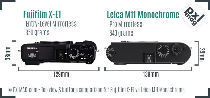 Fujifilm X-E1 vs Leica M11 Monochrome top view buttons comparison