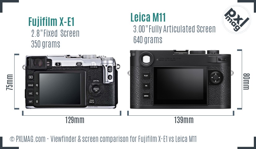 Fujifilm X-E1 vs Leica M11 Screen and Viewfinder comparison