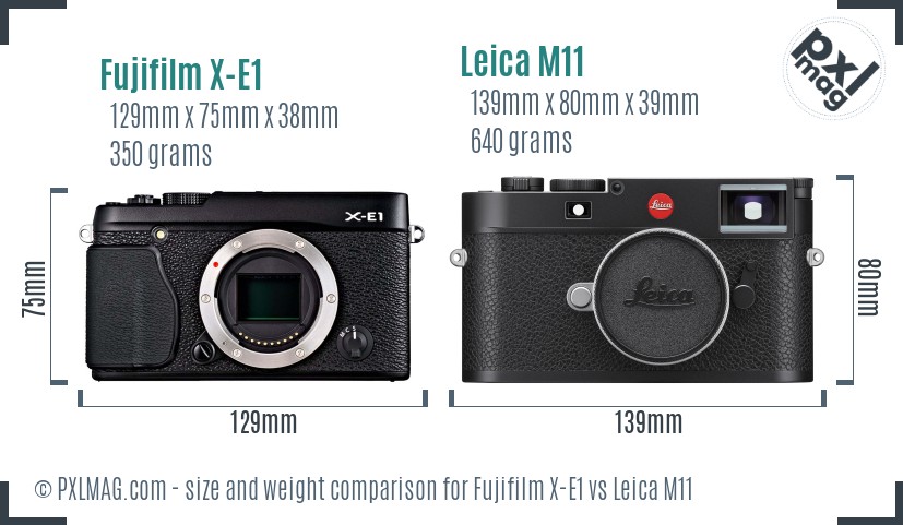 Fujifilm X-E1 vs Leica M11 size comparison Fujifilm X-E1 vs Leica M11 size comparison