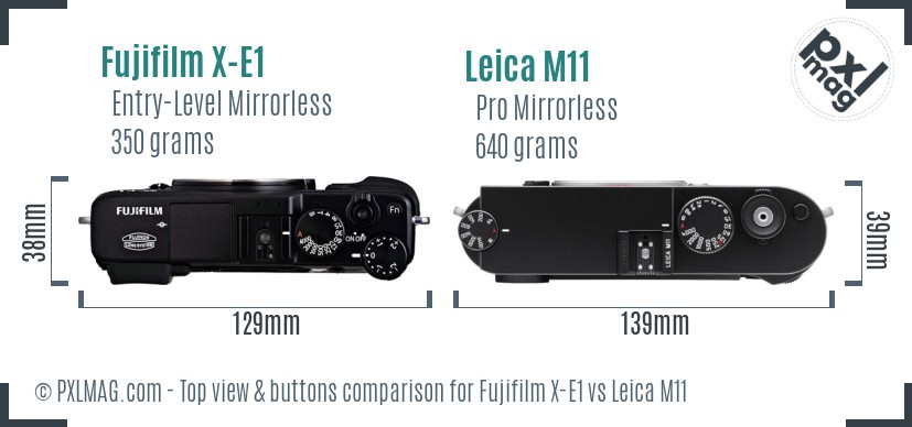 Fujifilm X-E1 vs Leica M11 top view buttons comparison