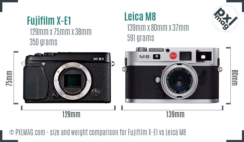 Fujifilm X-E1 vs Leica M8 size comparison
