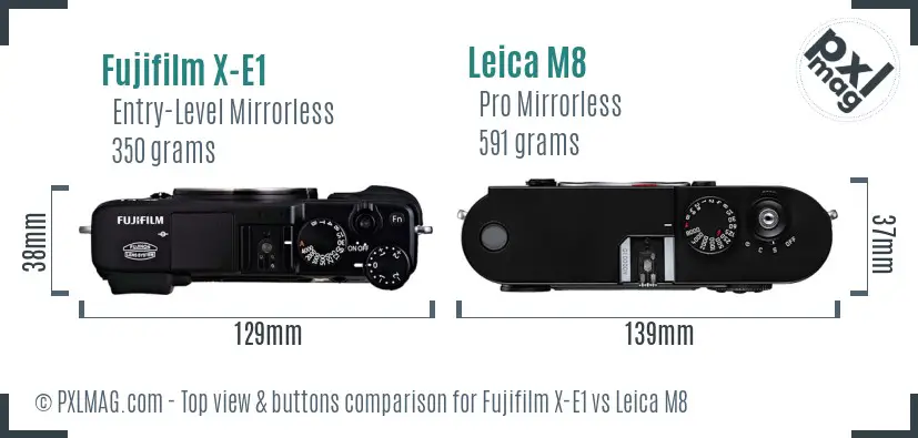 Fujifilm X-E1 vs Leica M8 top view buttons comparison