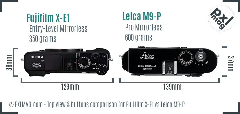 Fujifilm X-E1 vs Leica M9-P top view buttons comparison