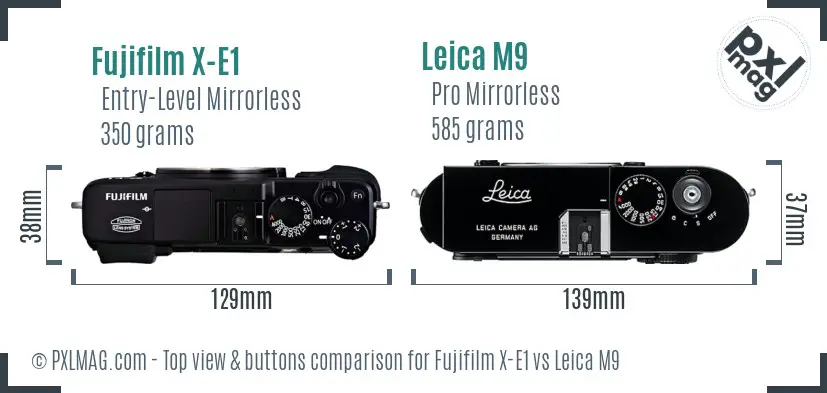 Fujifilm X-E1 vs Leica M9 top view buttons comparison