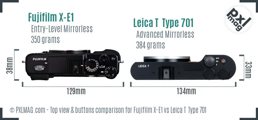 Fujifilm X-E1 vs Leica T Type 701 top view buttons comparison Fujifilm X-E1 vs Leica T Type 701 top view buttons comparison