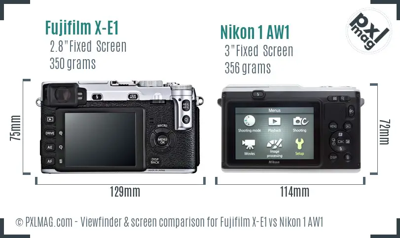 Fujifilm X-E1 vs Nikon 1 AW1 Screen and Viewfinder comparison