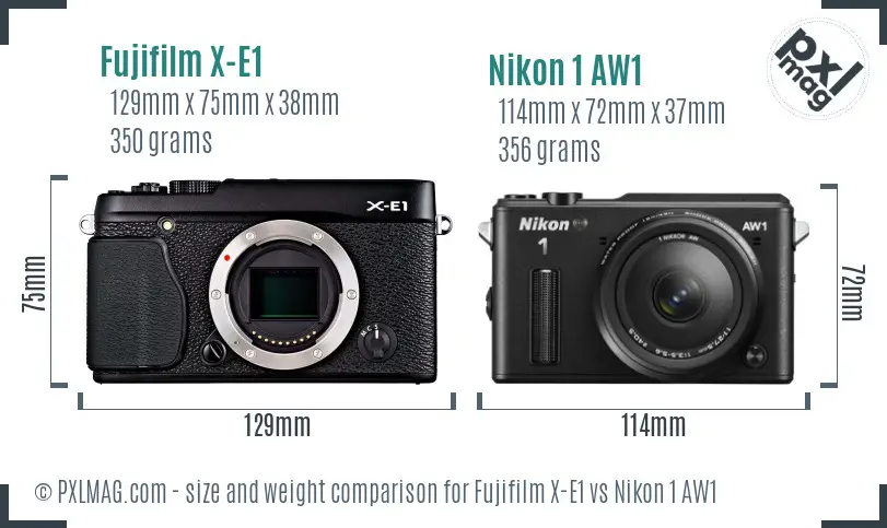 Fujifilm X-E1 vs Nikon 1 AW1 size comparison