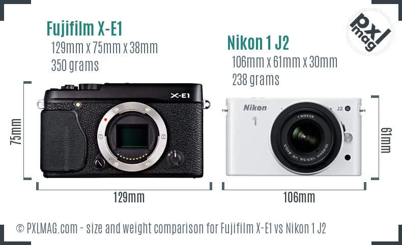 Fujifilm X-E1 vs Nikon 1 J2 size comparison