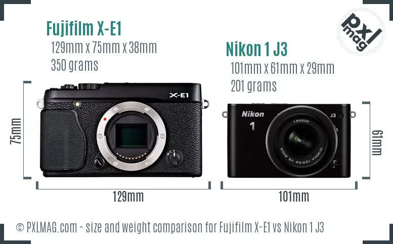 Fujifilm X-E1 vs Nikon 1 J3 size comparison