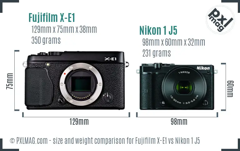 Fujifilm X-E1 vs Nikon 1 J5 size comparison