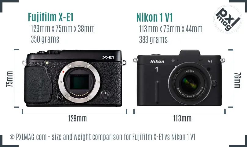 Fujifilm X-E1 vs Nikon 1 V1 size comparison