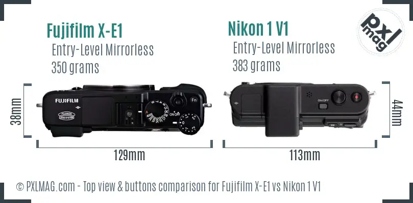 Fujifilm X-E1 vs Nikon 1 V1 top view buttons comparison