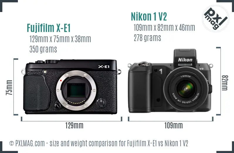 Fujifilm X-E1 vs Nikon 1 V2 size comparison Fujifilm X-E1 vs Nikon 1 V2 size comparison
