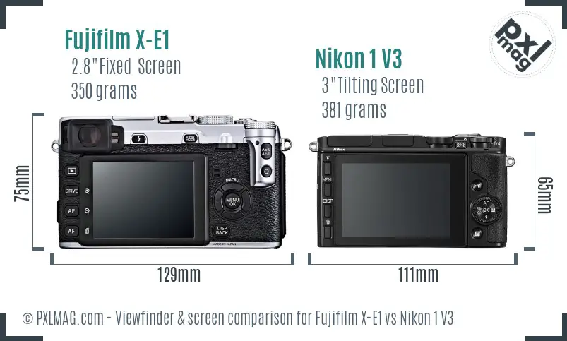 Fujifilm X-E1 vs Nikon 1 V3 Screen and Viewfinder comparison