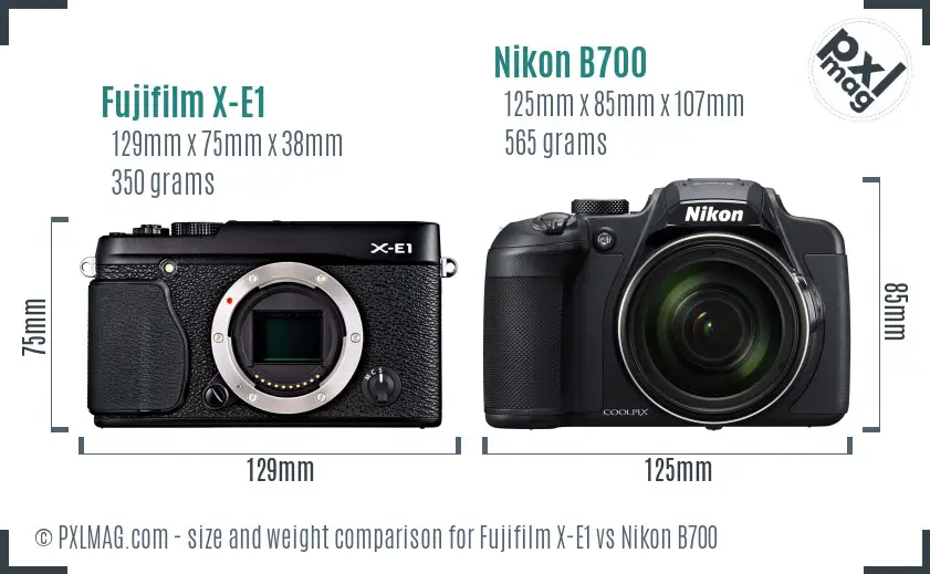 Fujifilm X-E1 vs Nikon B700 size comparison