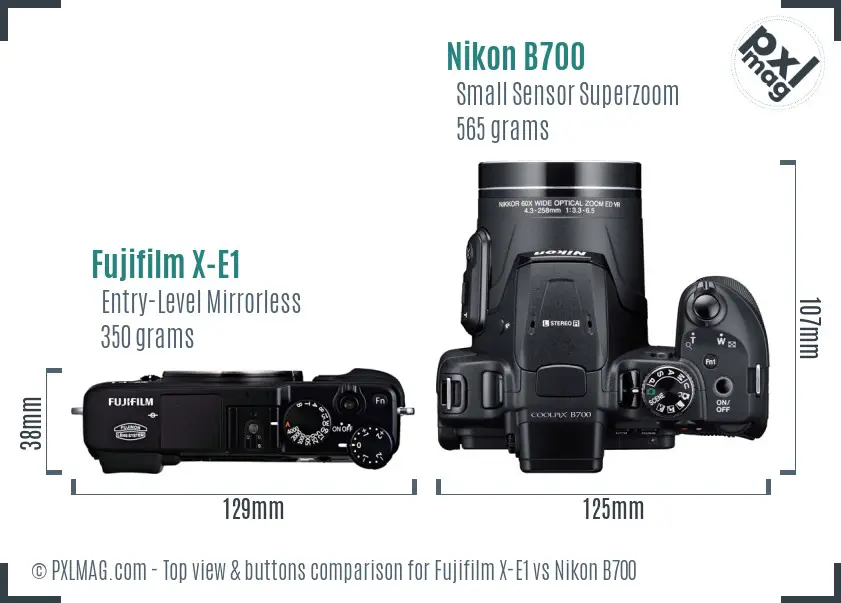 Fujifilm X-E1 vs Nikon B700 top view buttons comparison