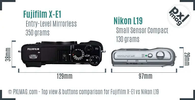 Fujifilm X-E1 vs Nikon L19 top view buttons comparison