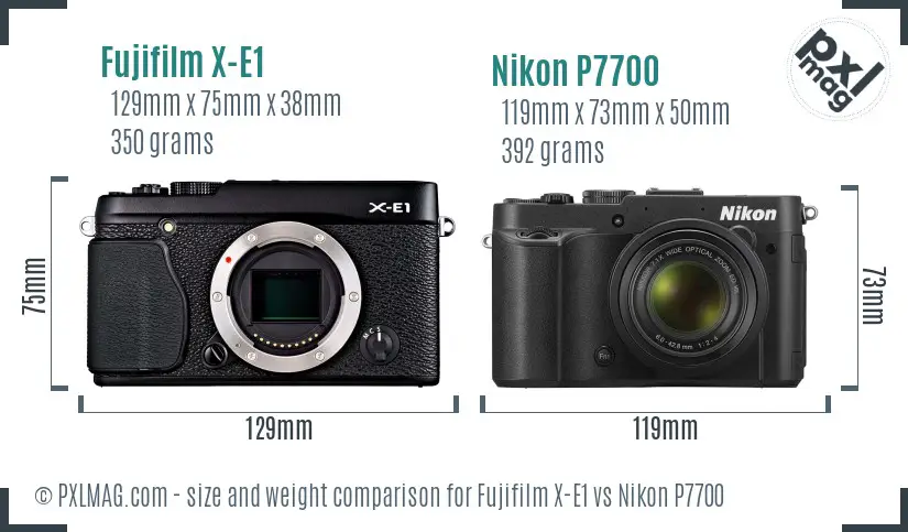 Fujifilm X-E1 vs Nikon P7700 size comparison
