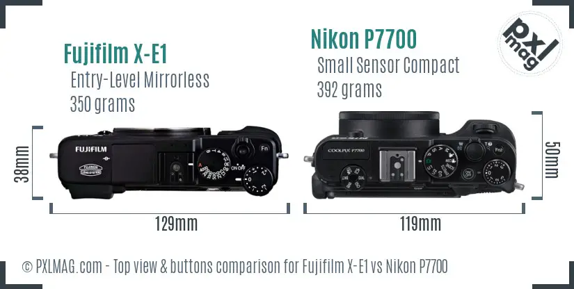 Fujifilm X-E1 vs Nikon P7700 top view buttons comparison