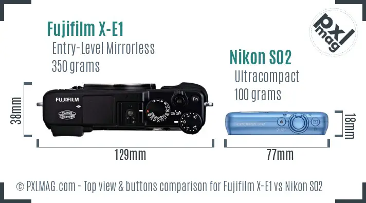 Fujifilm X-E1 vs Nikon S02 top view buttons comparison
