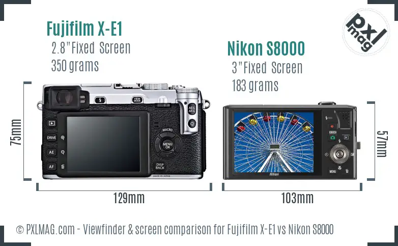 Fujifilm X-E1 vs Nikon S8000 Screen and Viewfinder comparison