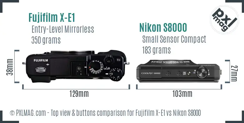 Fujifilm X-E1 vs Nikon S8000 top view buttons comparison