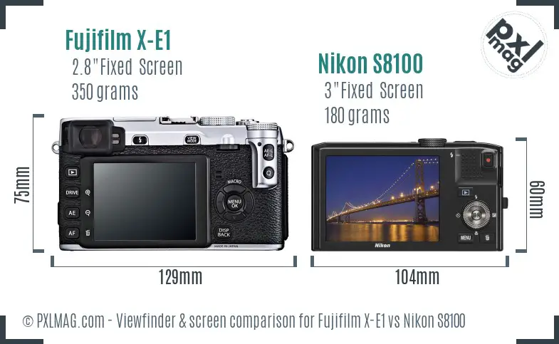 Fujifilm X-E1 vs Nikon S8100 Screen and Viewfinder comparison